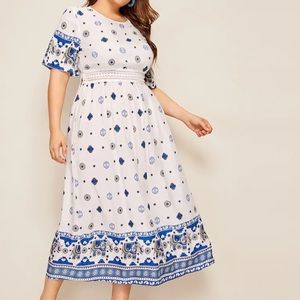 Alicia contract lace tribal print maxi dress